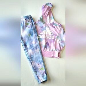 Adidas Kids Youth Tie-Dye Hoodie and Joggers Set Pink/Purple/Blue Size 7-8 NEW